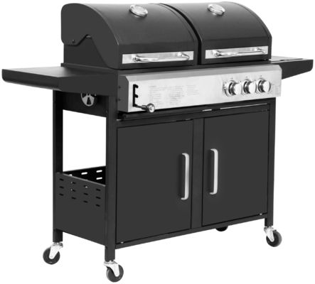 4 Burner Cooking Grill Gas and Charcoal Grill Trolley BBQ Smoker Combo for Outdoor