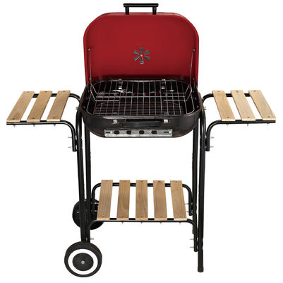Outdoor Camping 18in Portable Charcoal Grill With Two Side Tables and Wheels Rectangular