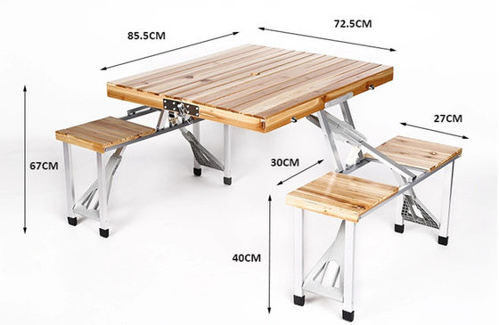General Outdoor Wood Piece Portable Folding Table and Chairs Sets with Attached Table
