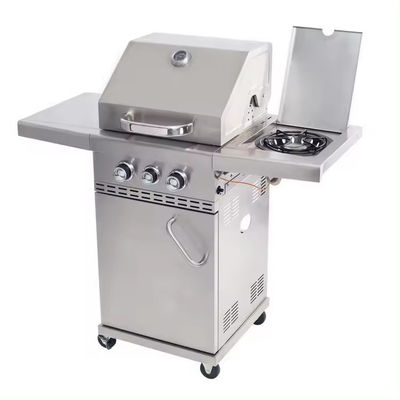 Black Large Capacity Stainless Steel Grills Trolly Barbecue with Gas Side Burner