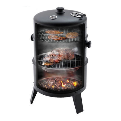 Black Stainless Steel Sokeless Charcoal Barbecue Grill 44*53*80cm Vertical 3 in 1 BBQ