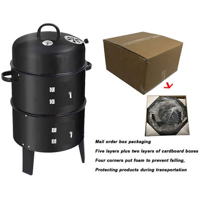 Black Stainless Steel Sokeless Charcoal Barbecue Grill 44*53*80cm Vertical 3 in 1 BBQ