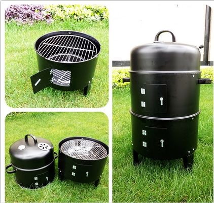 Black Stainless Steel Sokeless Charcoal Barbecue Grill 44*53*80cm Vertical 3 in 1 BBQ