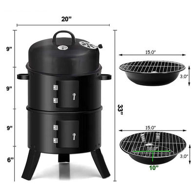 Black Stainless Steel Sokeless Charcoal Barbecue Grill 44*53*80cm Vertical 3 in 1 BBQ