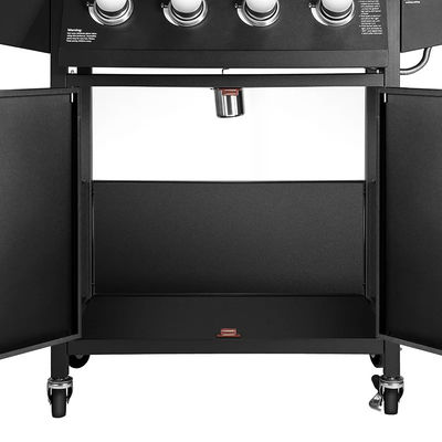 5 Burners Gas Grill Commercial Outdoor BBQ Machine with Trolley and Warming Grid