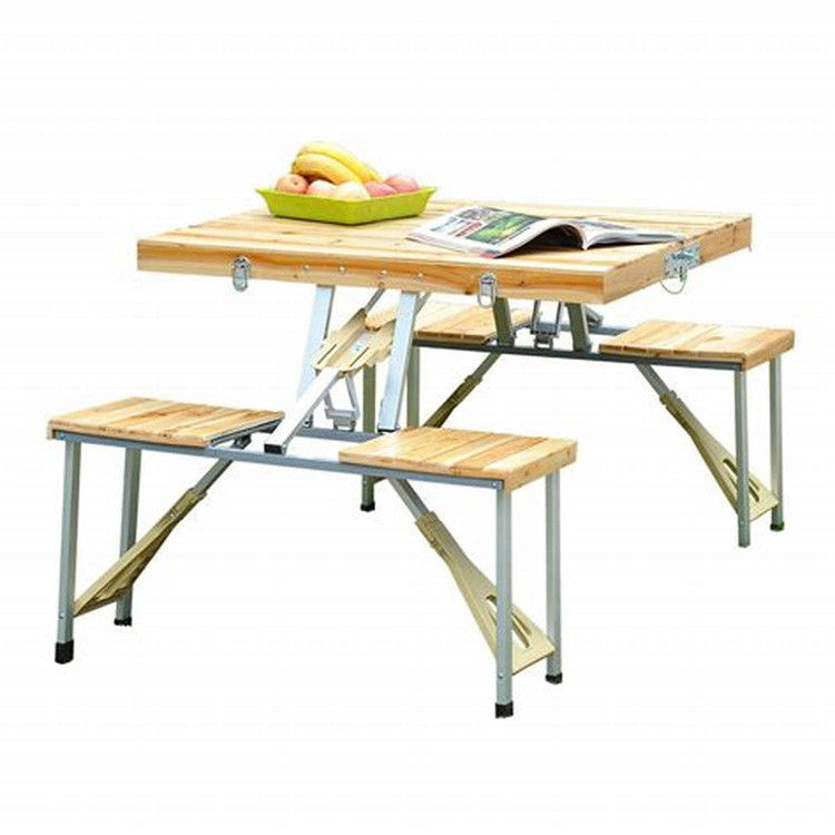 General Outdoor Wood Piece Portable Folding Table and Chairs Sets with Attached Table