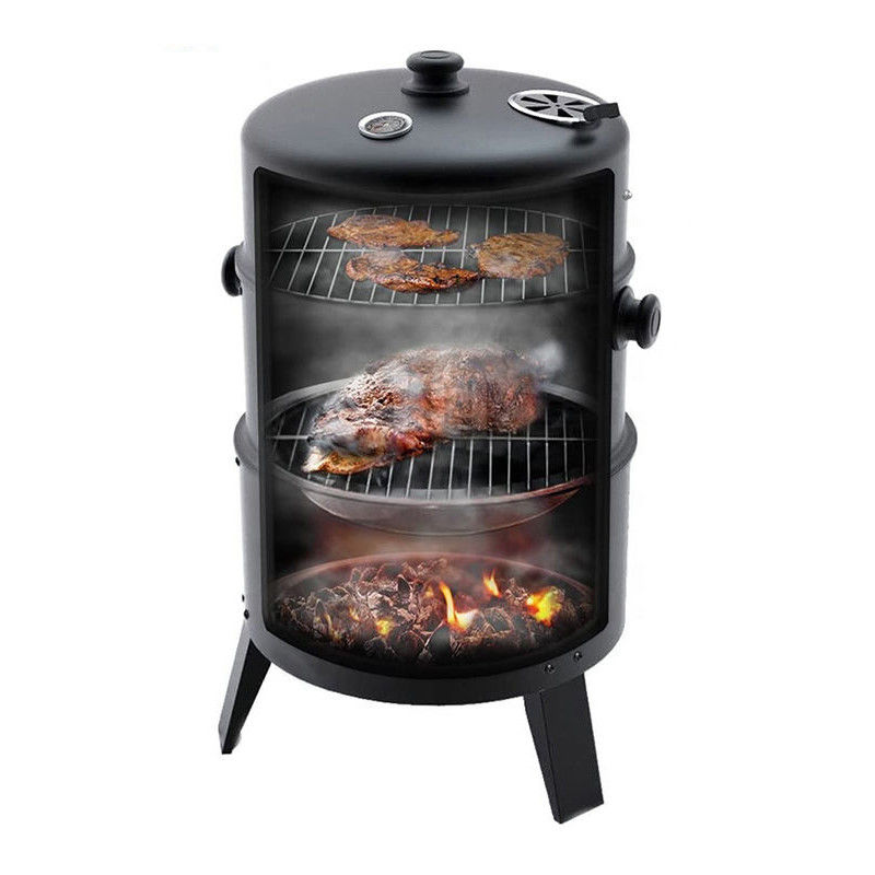Black Stainless Steel Sokeless Charcoal Barbecue Grill 44*53*80cm Vertical 3 in 1 BBQ