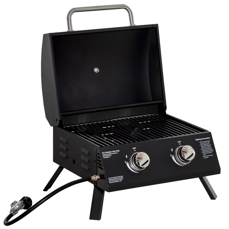 Steel Folding Legs Mini Portable Outdoor Table Top 2 Burner Gas Grill for BBQ Cooking